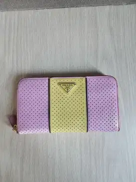 Prada Wallet Saffiano Fiocco Fuoco Pink Yellow Dompet Wanita