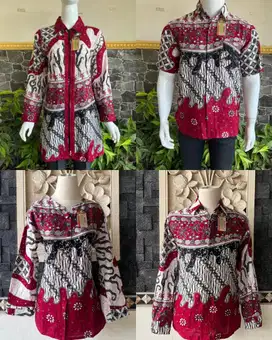 Sarimbit batik nuansa merah putih kemeja panjang pendek tunik blouse