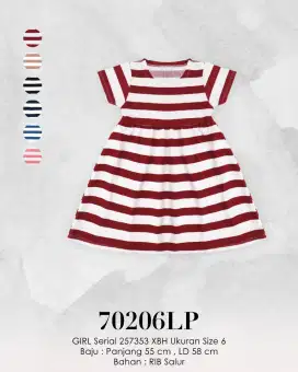 Dress Anak 5 Tahun Bahan Rib Knit Motif Garis/Salur Kekinian & Murah