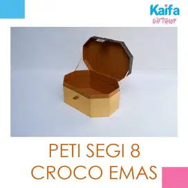 Box Hamper Tempat bingkisan model segidelapan bahan Croco (emas)