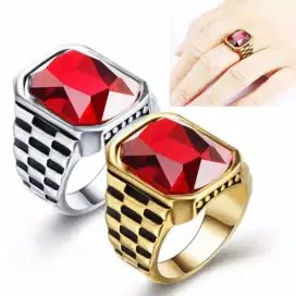 Cincin titanium S Stell 316L pria ring silver Red stone