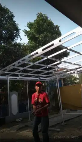 Kanopi Baja Ringan, Kusen Alumunium, Plafond PVC & Gypsum