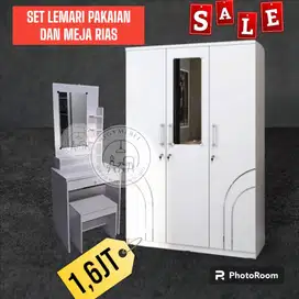 promo sale paket meja rias dan lemari 3 pintu full putih termurah