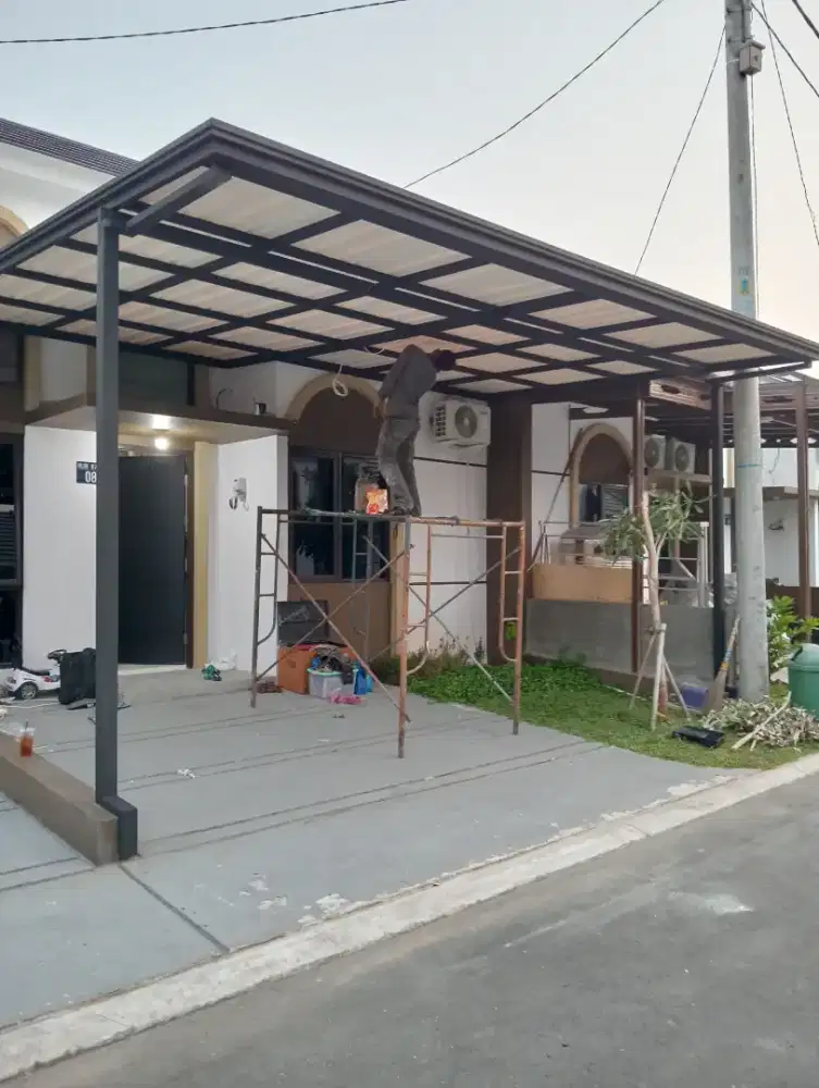 $42 kanopi rangka tunggal atap alderon + talang air dan profil modern