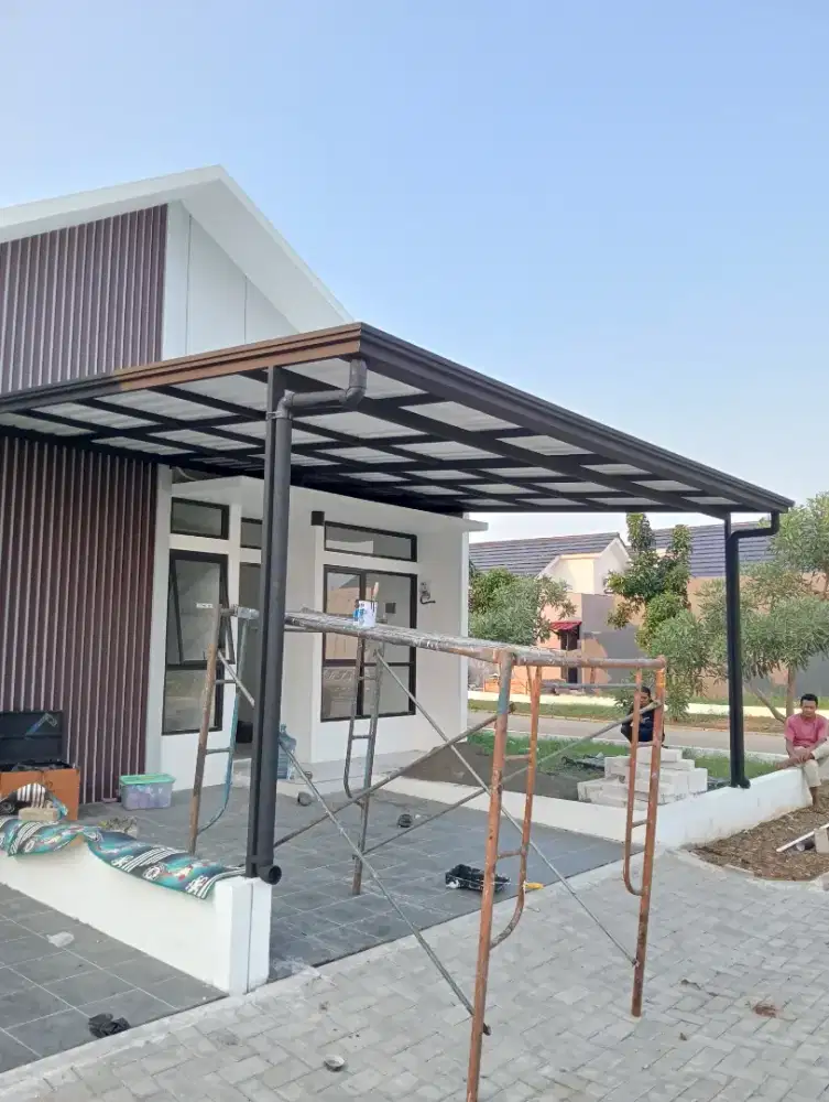 $57 kanopi minimalis profil lengkap talang atap alderon double pvc