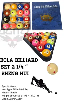 Bola Billiard Set 2,25 Inchi Besar Sheng Hui Original