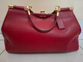 Tas Coach Madison Carrie in Leather Light Gold Red Bag ORIGINAL