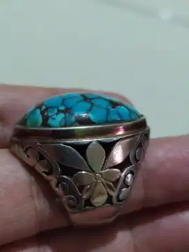 Akik pirus Mesir jumbo mumbul ring perak