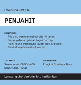 DIBUTUHKAN PENJAHIT DAN TUKANG POTONG