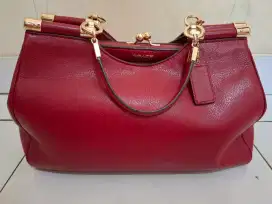 Tas Coach Madison Carrie in Leather Light Gold Red Bag Original 100%