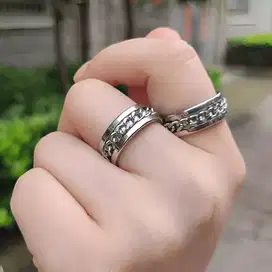 Cincin tangan silver rantai putar c21 keren cowo cewe bahan metal