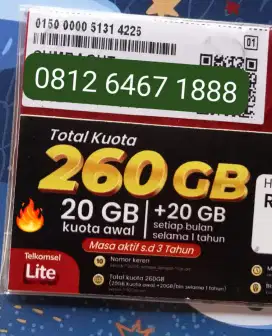 NOMOR CANTIK SIMPATI BONUS KUOTA 260 GB SETAHUN.