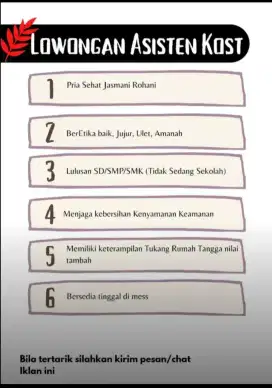 Loker Penjaga Kost