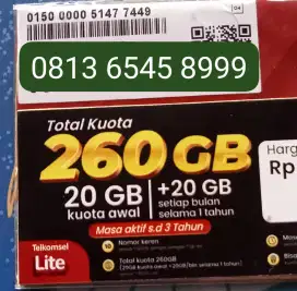 NOMOR CANTIK  SIMPATI TRIPLE 9 BONUS KUOTA 260 GB SETAHUN.