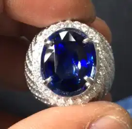 Dijual cincin emas berlian mata batu blue safir  no head viivid bliue