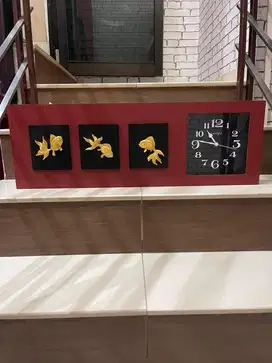 JAM DINDING DEKORASI IKAN EMAS WALL CLOCK DECO FISH INFORMA
