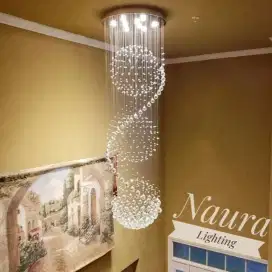 Lampu Gantung Crystal Tiga Bola Spirall Bola D60xH300Cm