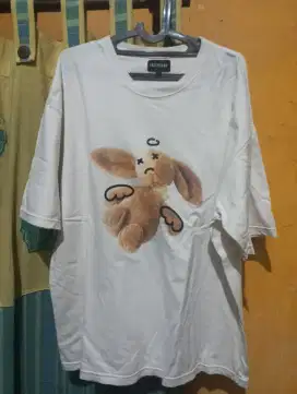 Kaos shirt tee faith fade bunny white L oversize