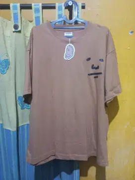 Kaos shirt tee peanut stain face brown single oversize