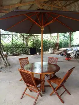 Set meja kursi payung jati outdoor