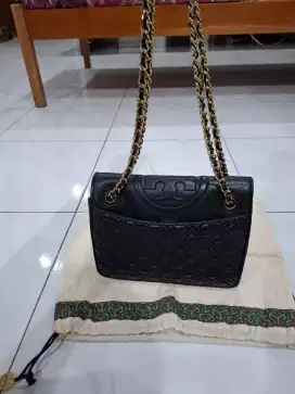 Tas Tory Burch Fleming Quilted Medium Color Black Original Mulus
