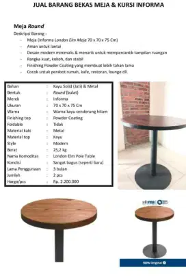 Jual Barang Bekas Meja dan Kursi Informa