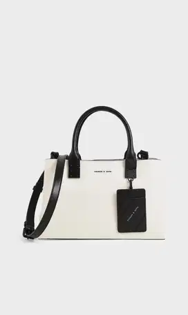 Charles & Keith Tas Structured Double Top Handle - White