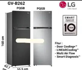 KULKAS LG 2PINTU SMART INVERTER GV-B262PQGB/PLGB287 L