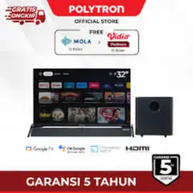 Led Tv Polytron 32 inc Android Digital Geogle TV Subwofer  + Sounbar