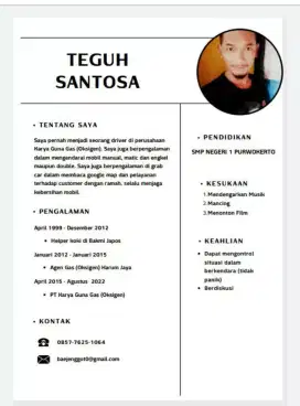 Sy sdng menCari pekerjaan sebagai driver ap sj