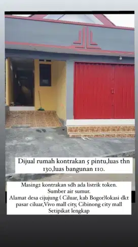 Dijual 5 pintu kontrakan dan 1 kios untuk unjulan sembako