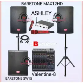 Paket sound system speaker aktif Baretone 15 inch Original