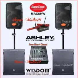 Paket sound system karaoke speaker pasif 8 inch Baretone + subwoofer