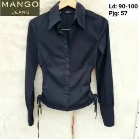 MANGO Atasan Kemeja Hitam Lengan Panjang Wanita