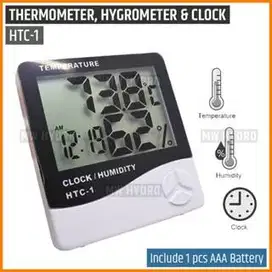 HTC-1 Hygrometer Termometer Ruangan Digital Jam Thermometer Indoor