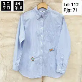 UNIQLO Stripes Blue Baju Atasan Kemeja Lengan Panjang Wanita