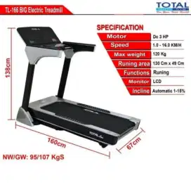 Alat Fitness Treadmill Elektrik TL-166 Total Fitness