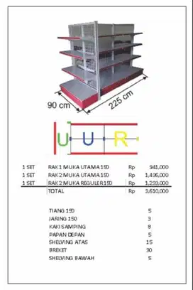 TEGAL Rak Gondola/ Rak Minimarket/Rak Supermarket tipe 2A