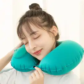 Bantal Leher Angin Pompa Otomatis Traveling Inflatable Neck Pillow U-S