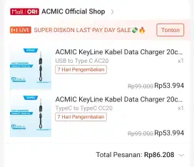 Kabel USB pendek