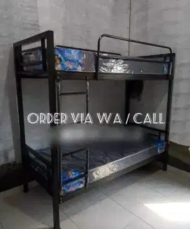 PAKET RANJANG TINGKAT BESI  + kasur busa Central uk 90 x 200 cm