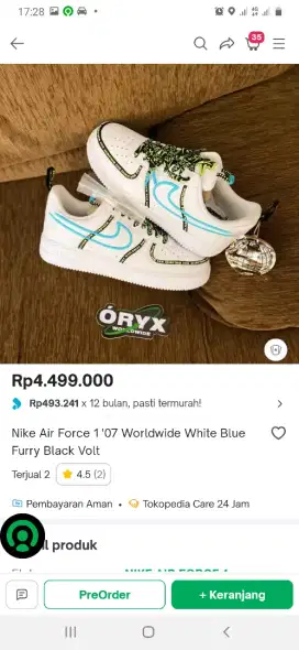 Jual murah sepatu Nike Air force one worldwide white size 42 mulus