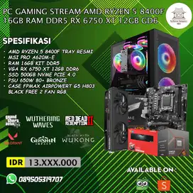 PC GAMING STREAM AMD RYZEN 5 8400F 16GB RAM DDR5 RX 6750 XT 12GB GD6