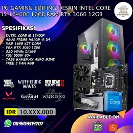 PC GAMING EDITING DESAIN INTEL CORE I5 12400F 16GB RAM RTX 3060 12GB