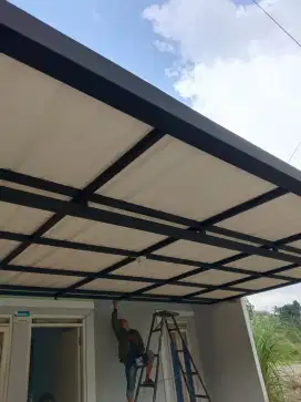 Kanopi minimalis atap alderon single layer talang air plat galvanis