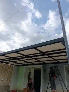 Kanopi minimalis atap alderon single layer talang air plat galvanis