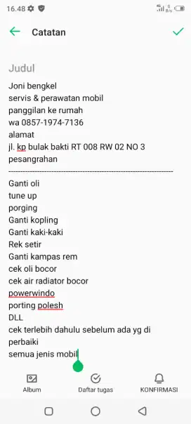Service mobil panggilan ke rumah/storing
