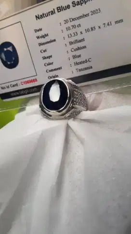 Cincin perak  Blue sapphire bermemo ID