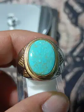 Batu Cincin Pirus Persia Serat Emas Halus Natural Original HQ RareItem