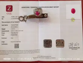 Cincin  Perak (925) Batu Ruby ring 7, certificated